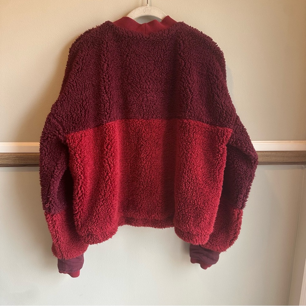 Free People Two-Tone Burgundy Teddy Sherpa Jacket - Picture 2 of 6